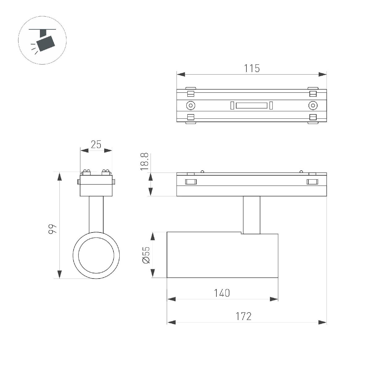 Трековый магнитный светильник Arlight MAG-VIBE-SPOT-R55-18W Day4000-MIX (WH, 24 deg, 48V, DALI) 045006