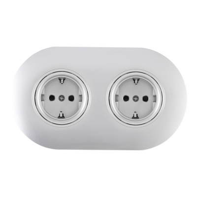 Круглая розетка двойная (двухпостовая) с/з и шторками Arte Milano SET08-2-40-1x2 silver