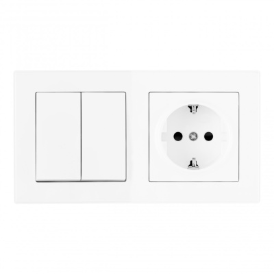 Выключатель двухклавишный с розеткой Arte Milano SET06-2-30-2-40-1 white