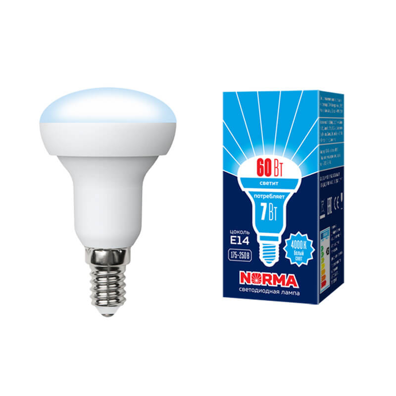 Лампа светодиодная (UL-00003844) Volpe E14 7W 4000K матовая LED-R50-7W/NW/E14/FR/NR