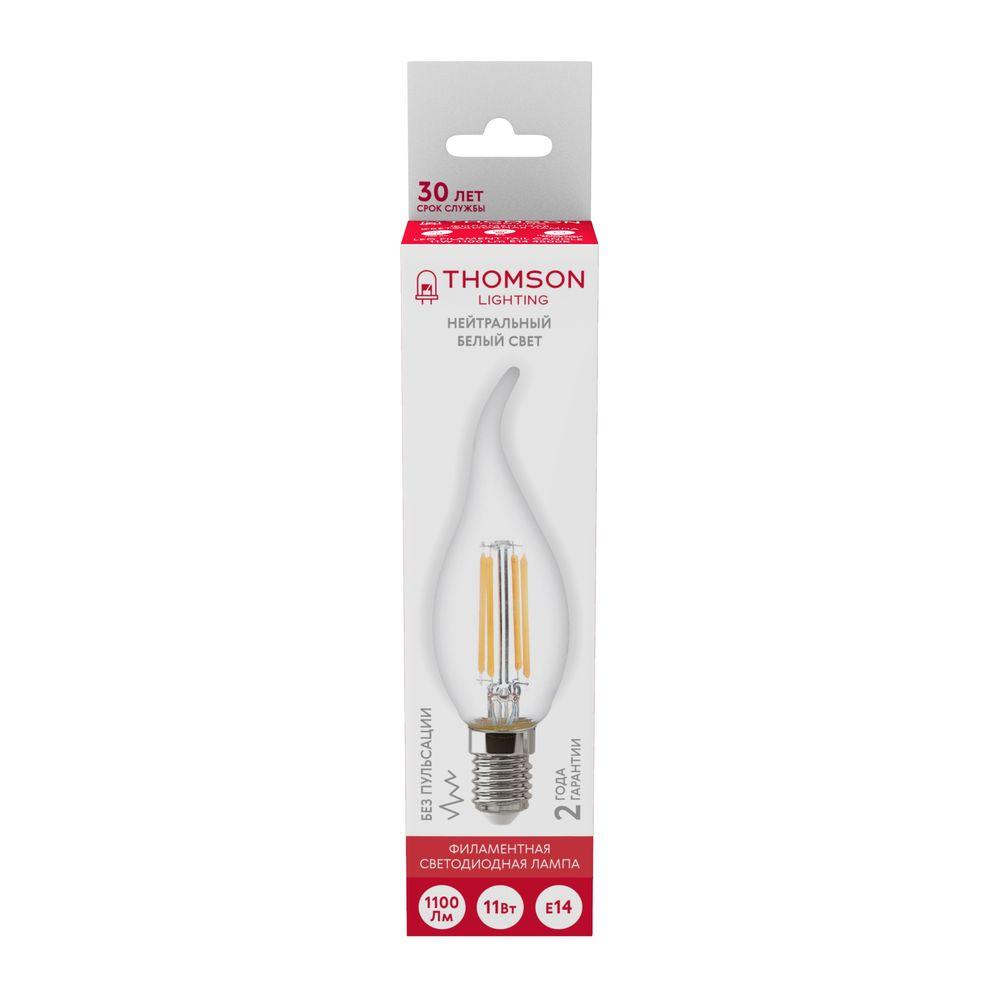Лампа светодиодная филаментная Thomson E14 11W 4500K свеча на ветру прозрачная TH-B2080