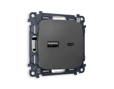 Комплект механизма розетки 2USB A+C 20W (быстрая зарядка) Ambrella Volt Omega MO911010