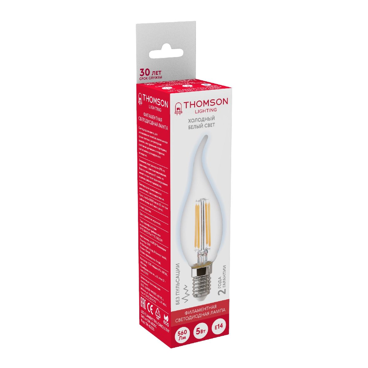 Лампа светодиодная Thomson Tail Candle E14 5W 6500K свеча на ветру TH-B2335