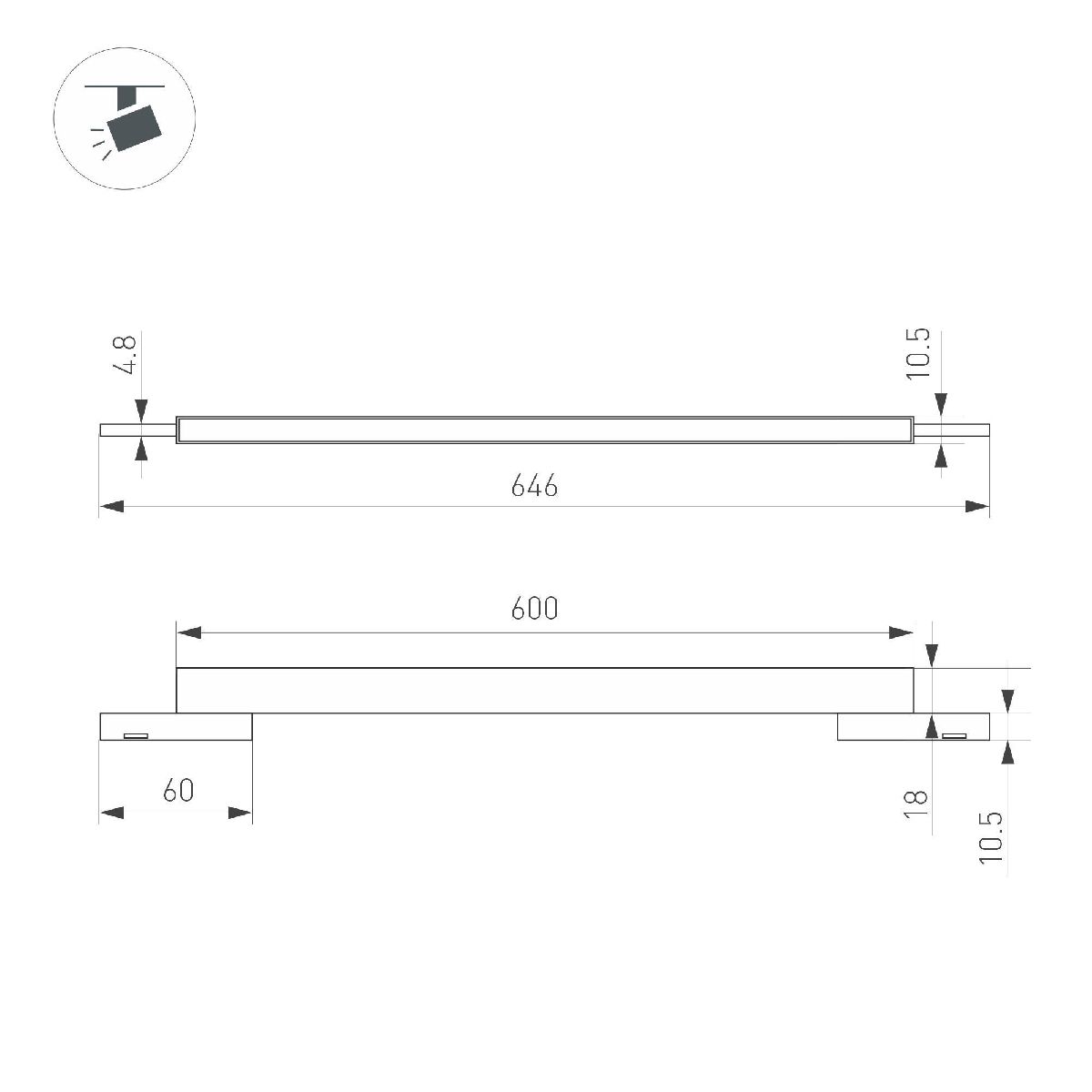 Трековый магнитный светильник Arlight MAG-MICROCOSM-FLAT-L600-16W Warm3000 (BK, 100 deg, 24V) 043273