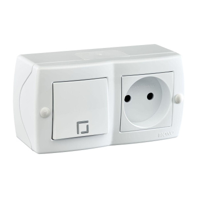 Выключатель одноклавишный + розетка без заземления Mono Electric Octans IP20 10А 250В белый 104-010101-185