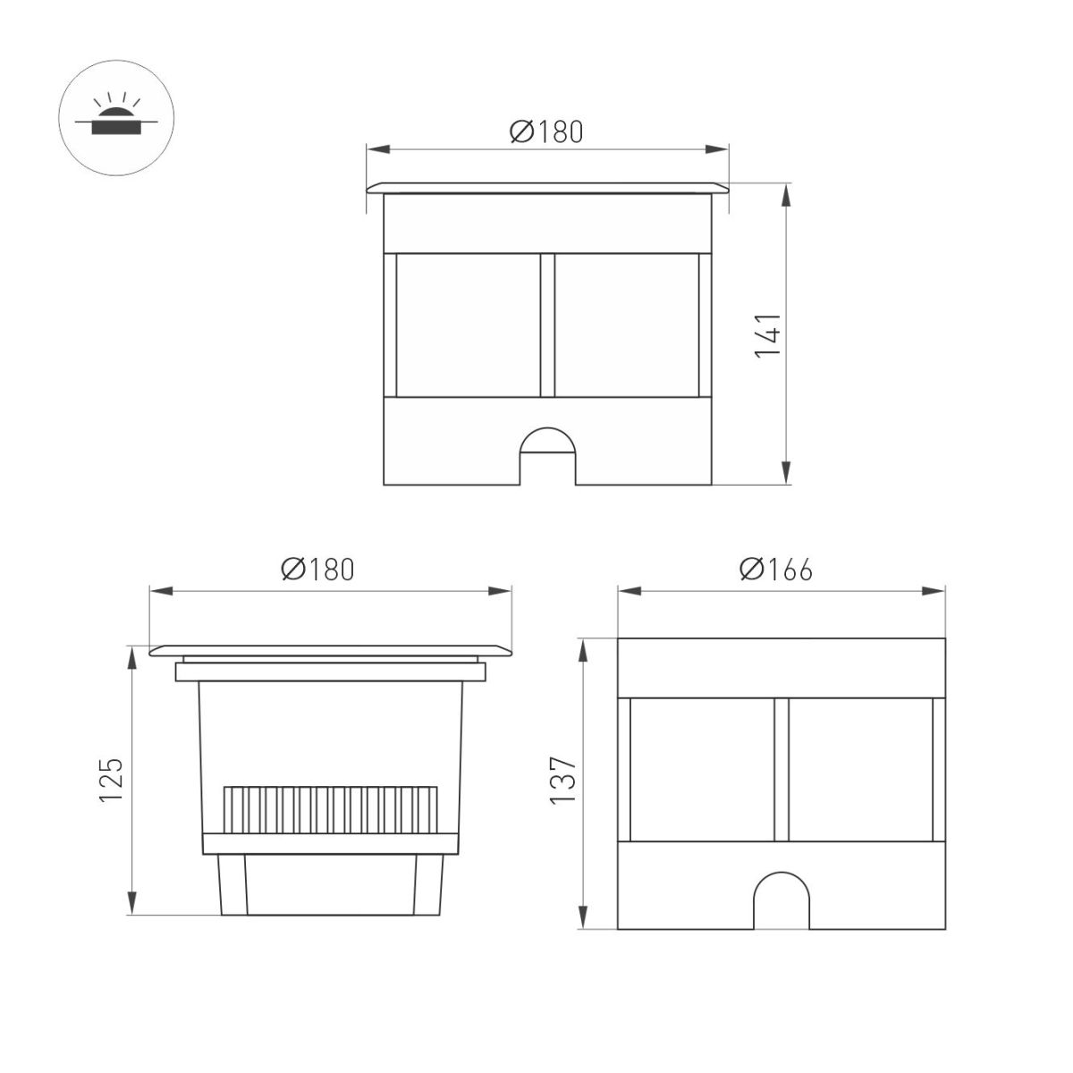 Ландшафтный светильник Arlight LTD-DAFNA-GROUND-R180-25W Warm3000 (SL, 35 deg, 230V) (IP67 Металл) 056554