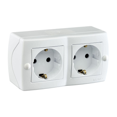 Розетка на 2 поста с заземлением Mono Electric Octans IP20 16А 250В белый 104-010107-120