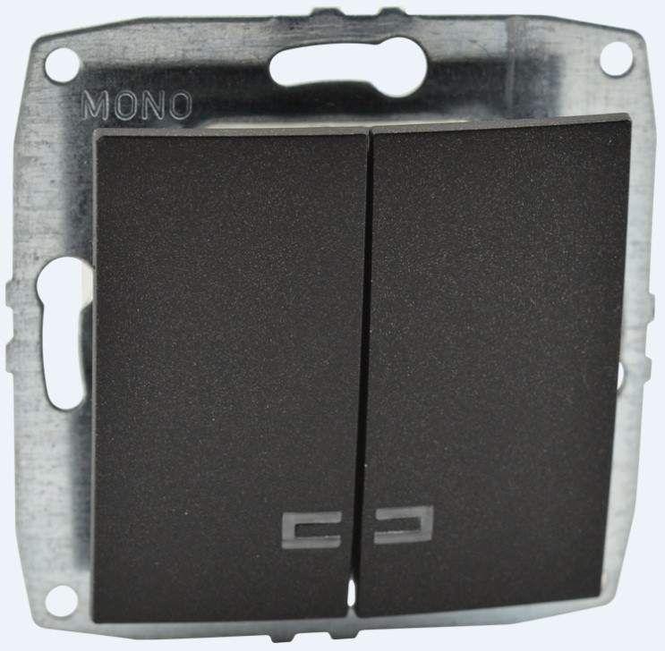 Выключатель двухклавишный с подсветкой Mono Electric Despina-Larissa 10А 250В графит 500-002025-103