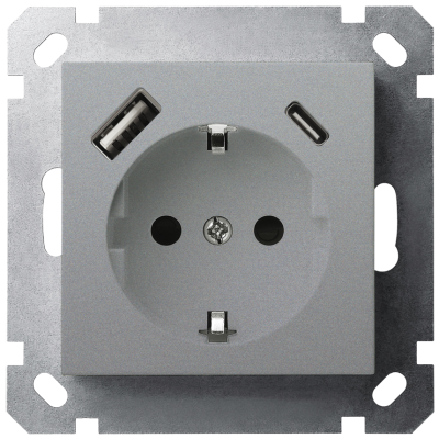 Розетка SHUKO Jasmart с USB тип A + C1 с защитными шторками (2P+T) 25W 16A 250V G5501USB-25S