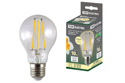 Лампа светодиодная филаментная TDM Electric E27 10W 2700K прозрачная SQ0340-0273