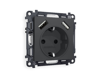 Комплект механизма розетки 2USB A+A 18W (быстрая зарядка) с/з Ambrella Volt Alfa MA909010