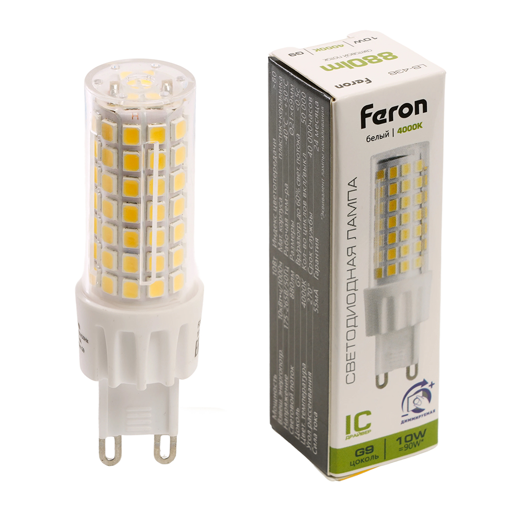 Лампа светодиодная диммируемая Feron LB-438 G9 10W 4000K 51742