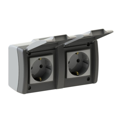 Розетка на 1 пост с заземлением двойная Mono Electric Octans IP54 16А 250В бело-серый 154-020007-120