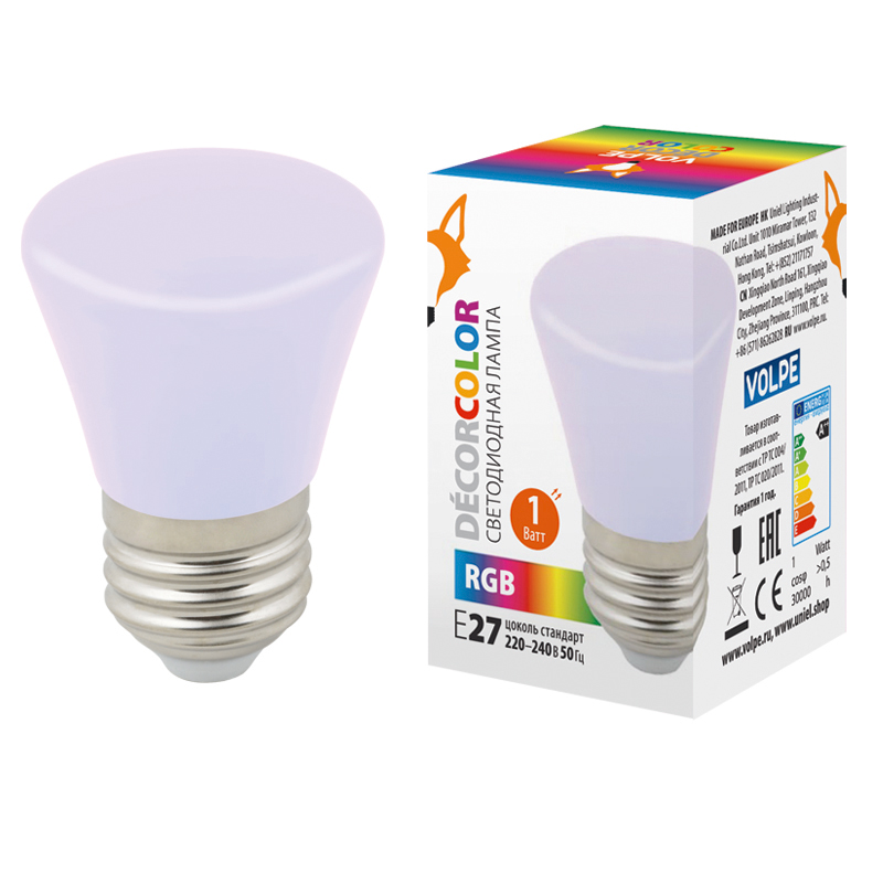 Лампа светодиодная Volpe Decor color LED-D45-1W/RGB/E27/FR/С BELL UL-00005805