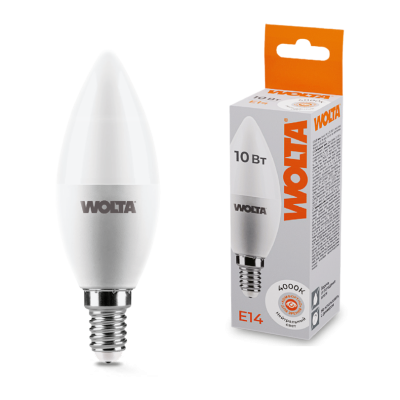 Светодиодная лампа WOLTA 10Вт 4000K E14 свеча матовая 25SC10E14