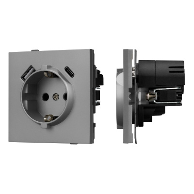 Механизм розетки с USB зарядкой Arlight SCT-TENDO-MUAC-PL-GR (230V, 16A) 054088