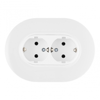 Круглая розетка двойная с/з и шторками Arte Milano SET08-double-40-2 white