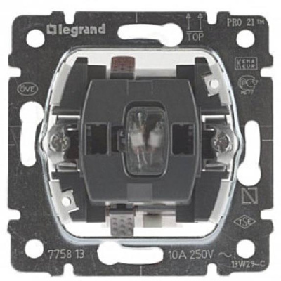 Выключатель одноклавишный кнопочный Legrand Galea Life 10A 250V с подсветкой 775813