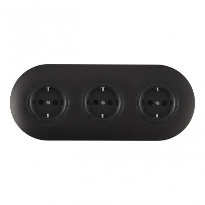 Круглая розетка тройная (трехпостовая) с/з и шторками Arte Milano SET08-3-40-1x3 black