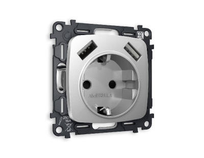 Комплект механизма розетки 2USB A+A 18W (быстрая зарядка) с/з Ambrella Volt Omega MO409010