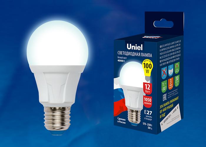Лампа светодиодная (UL-00002004) Uniel E27 10W 6500K матовая LED-A60 10W/DW/E27/FR PLP01WH