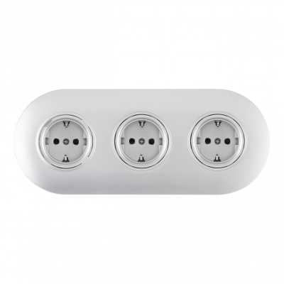 Круглая розетка тройная (трехпостовая) с/з и шторками Arte Milano SET08-3-40-1x3 silver