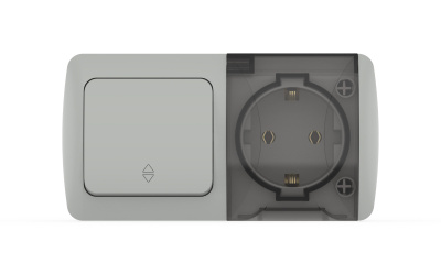 Переключатель промежуточный одноклавишный проходной + розетка с заземлением ELBI Eva 554-011500-929