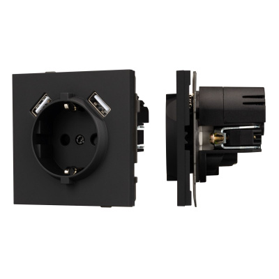Механизм розетки с USB зарядкой Arlight SCT-TENDO-MUAA-SFPL-BK (230V, 16A) 054603