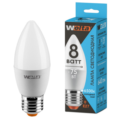 Светодиодная лампа WOLTA LX 8Вт 6500K Е27 свеча матовая 30WC8E27