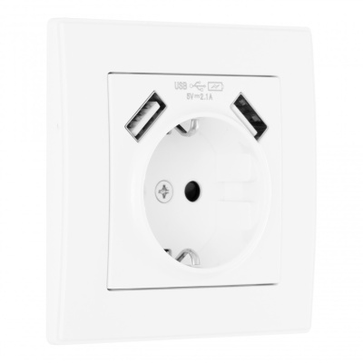 Комплект розетки с/з и шторками + USB и рамкой Arte Milano SET06-1-47-1 white