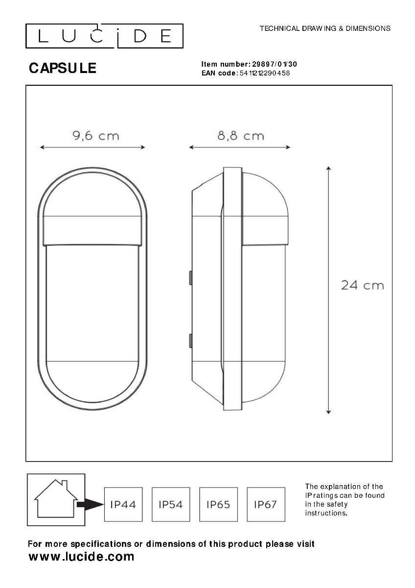 Уличный настенный светильник Lucide Capsule 29897/01/30