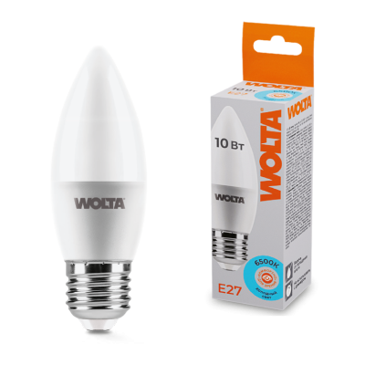 Светодиодная лампа WOLTA 10Вт 6500K E27 свеча матовая 25WC10E27