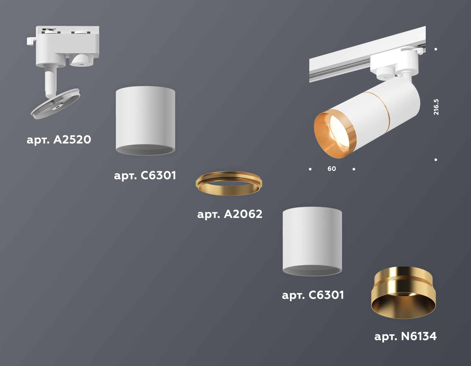 Трековый однофазный светильник Ambrella Light Track System XT6301021 (A2520, C6301, A2062, C6301, N6134)