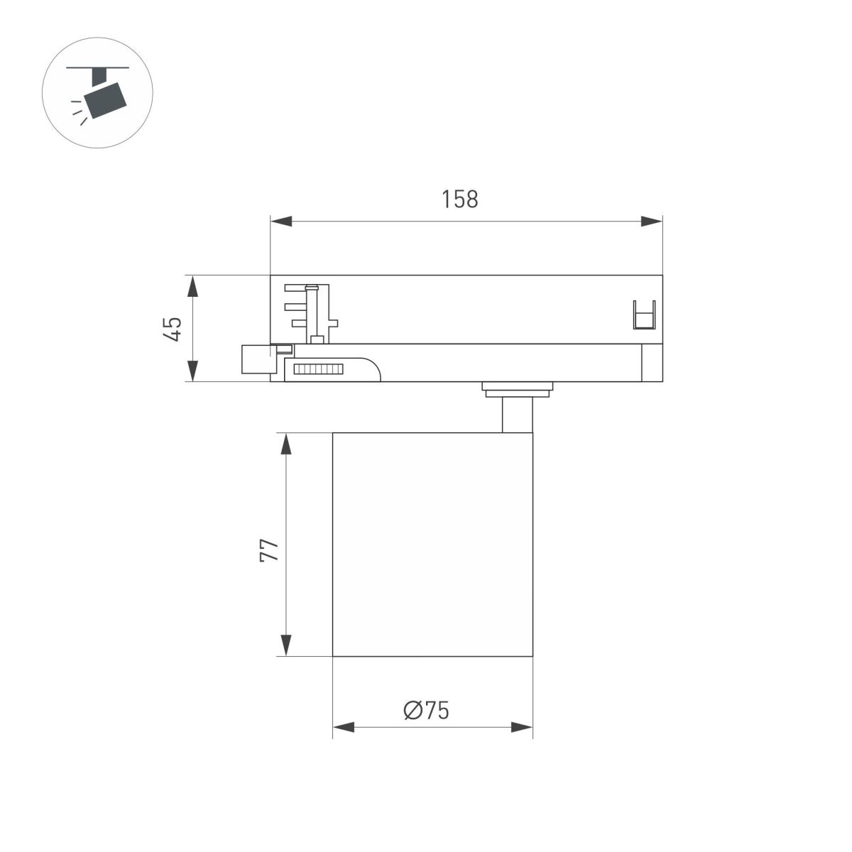Трековый трехфазный светильник Arlight LGD-DYKE-4TR-R75-16W Warm3000 (BK, 50 deg, 230V) 052285