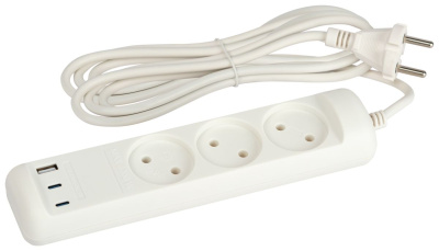 Удлинитель Эра U-3-3m-USB-W 3 розетки + 3xUSB A+C 3м 10А белый