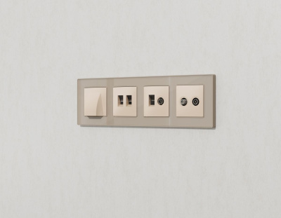 Лицевая панель Alfa (Бежевый матовый) для компьютерной/телефонной двойной розетки RJ-45/RJ-11 Quant Ambrella Volt AP3321