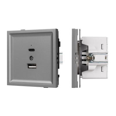 Механизм USB розетки Arlight SCT-TENDO-MUAC-PL-GR (5V, 3A, QC3) 054096