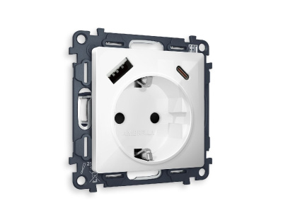 Комплект механизма розетки 2USB A+C 20W (быстрая зарядка) с/з Ambrella Volt Alfa MA110010