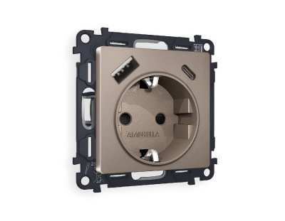 Комплект механизма розетки 2USB A+C 20W (быстрая зарядка) с/з Ambrella Volt Alfa MA640010