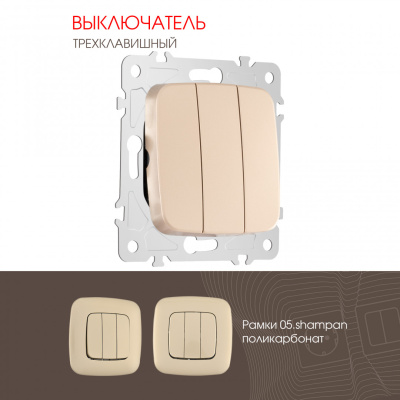 Выключатель трехклавишный Arte Milano 205.30-3.shampan