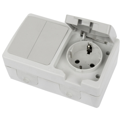 Розетка одноместная с/з + выключатель двухклавишный Stekker Велена PST16-21-54/10-221-54 49729