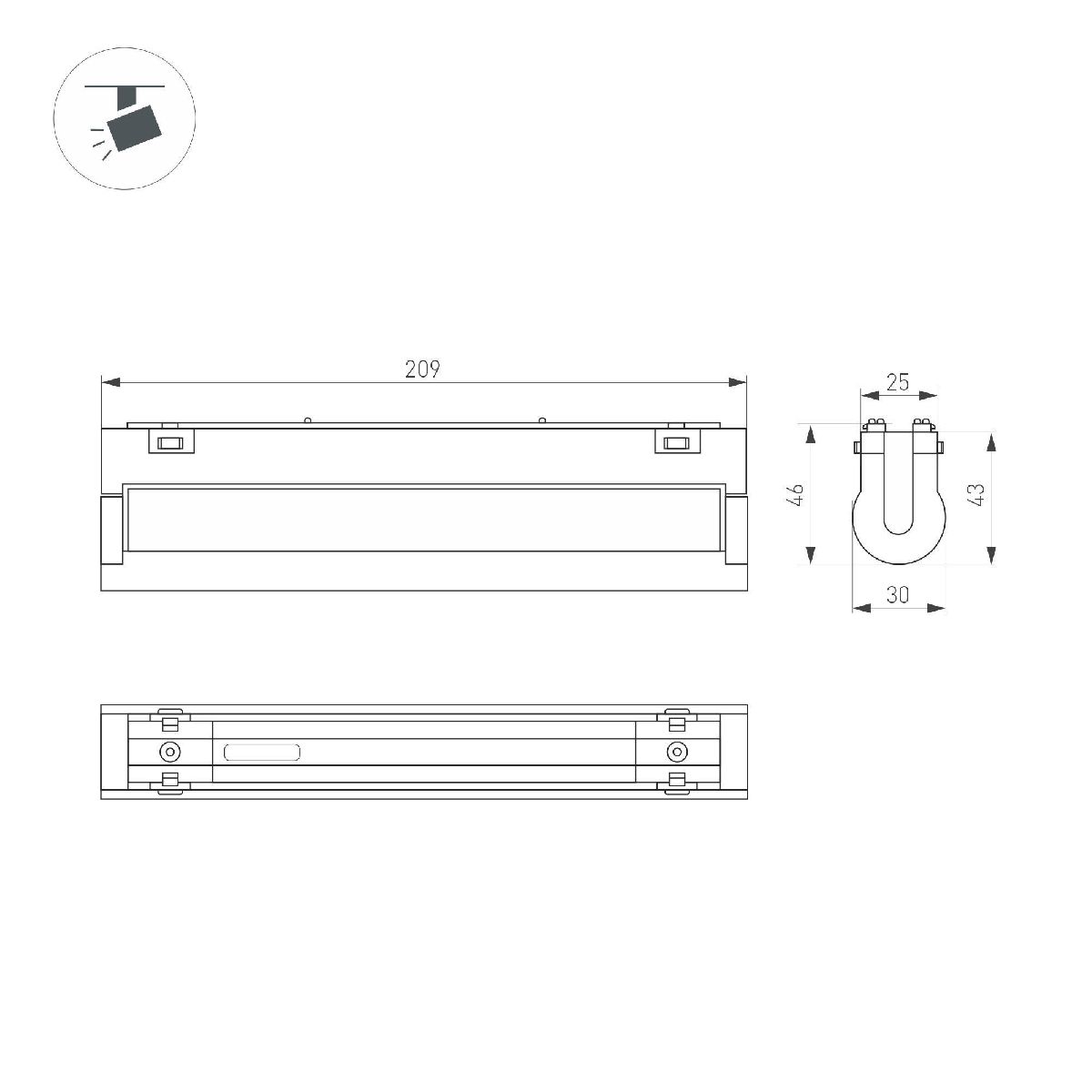 Трековый магнитный светильник Arlight MAG-VIBE-LASER-TURN-L209-12W Day4000-MIX (BK, 24 deg, 48V, TUYA Zigbee) 044177