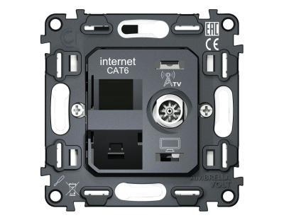 Механизм розетки компьютерной + TV оконечной RJ-45 (8P8C) CAT6/50-870 MHz 1dB с автоматической защитной шторкой QUANT Ambrella Volt VM195