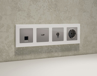 Комплект механизма компьютерной розетки RJ-45 экранированной с автоматической защитной шторкой Alfa Сталь матовый Quant Ambrella Volt MA512005 (AP5120, VM185)