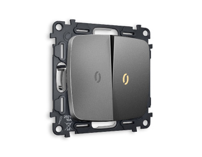 Комплект механизма 2-кл проходного выключателя с подсветкой Ambrella Volt Omega MO654030