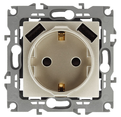 Розетка 2P+E со шторками и 2xUSB Эра 12-4109-04 Б0047843