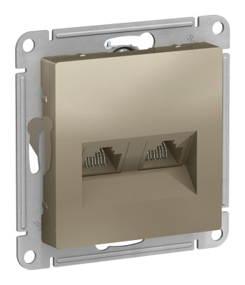 Розетка двойная компьютерная RJ45+RJ45, кат.5E, механизм Systeme Electric AtlasDesign Шампань ATN000585
