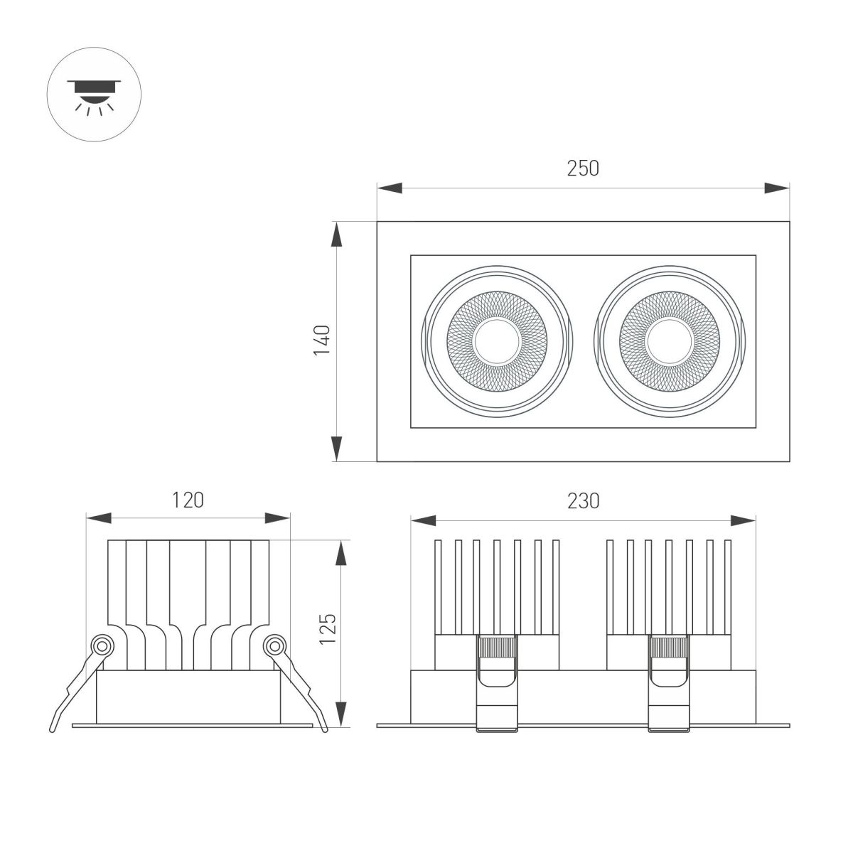 Встраиваемый светильник Arlight MS-VORTEX-BUILT-S250x140-2x30W Day4000 (WH-WH, 50 deg, 230V) 042370