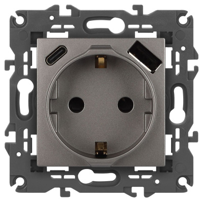 Розетка со шторками с USB type-A+C Эра Elegance 14-4108-16 Б0067695