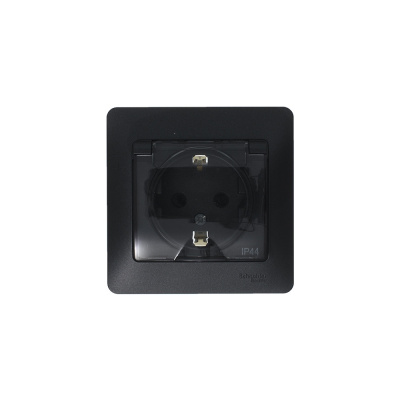 Розетка с/з со шторками с крышкой, 16А, IP44 (в сборе) Systeme Electric Glossa Антрацит GSL000748